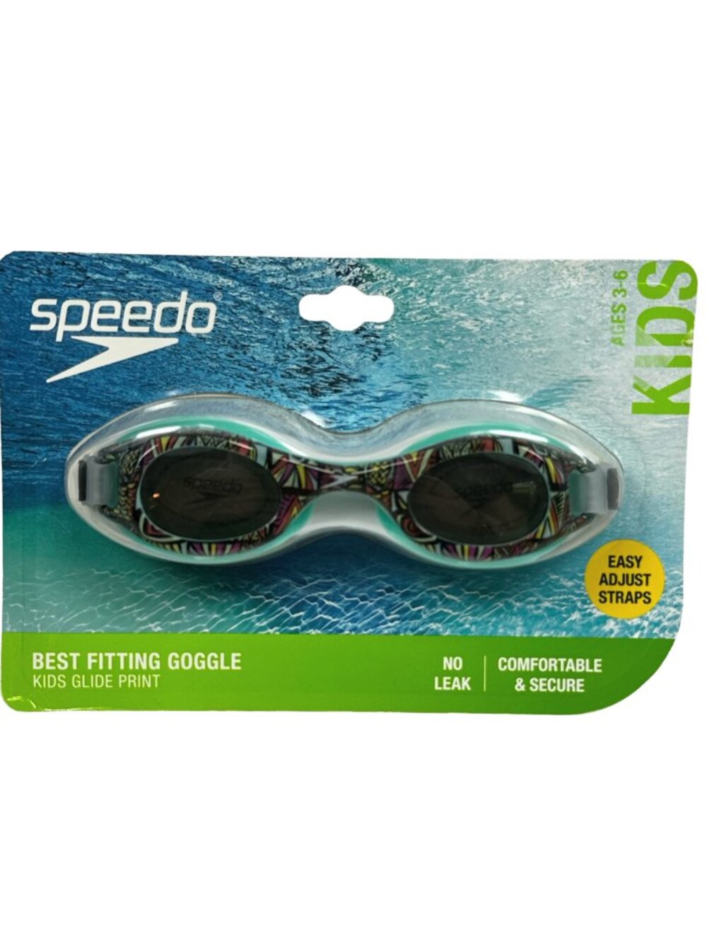 Speedo Kids Glide Print Goggles‎ UV Protection Anti Fog Easy Adjust Straps